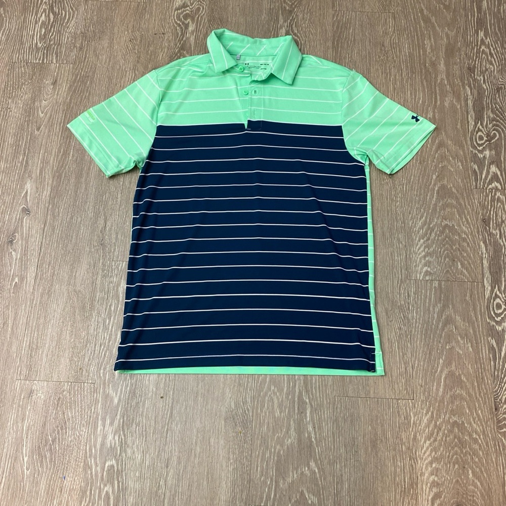 Under Armour Mint Green and Navy Striped Polo